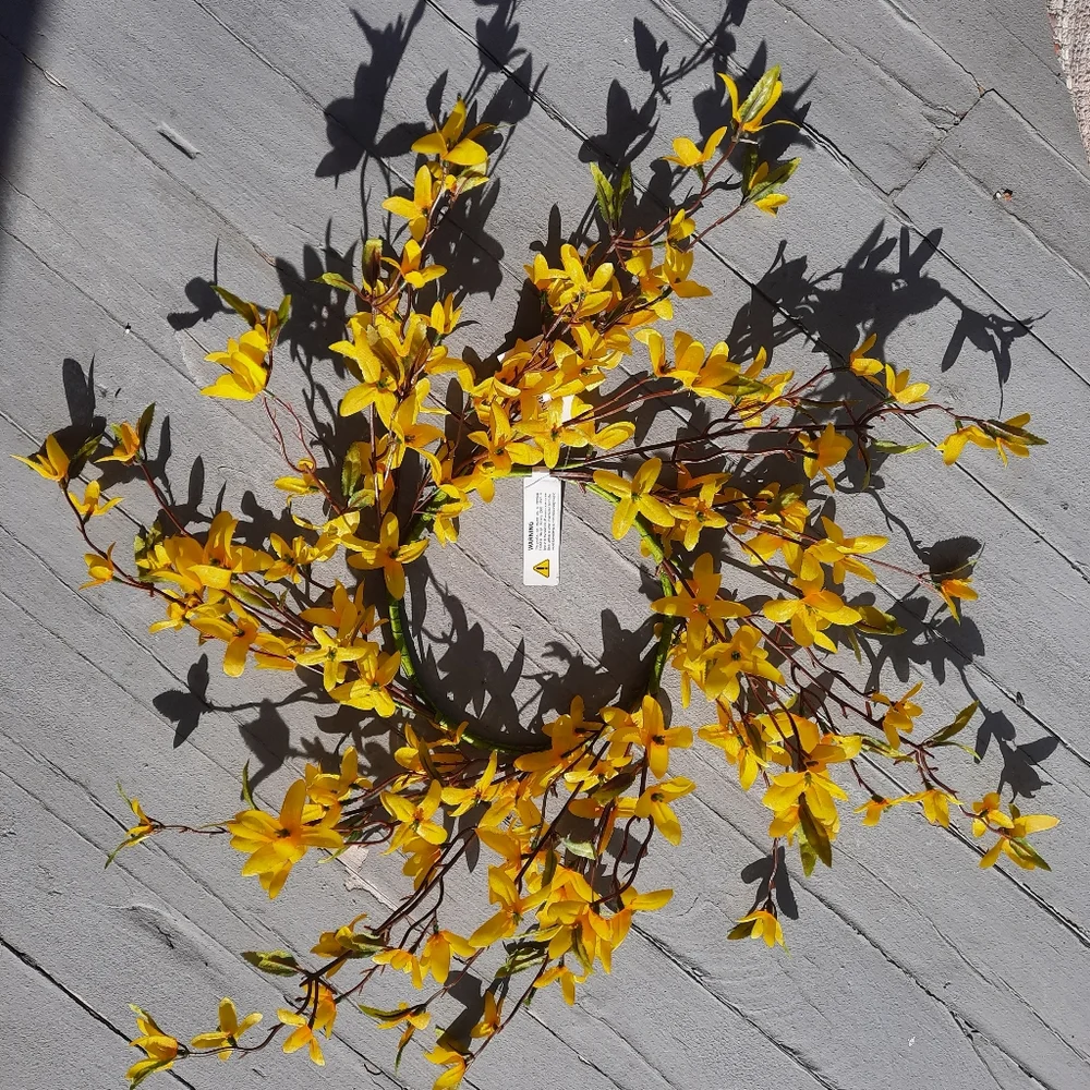 Forsythia Wreath Yellow Flower Spring Easter Everyday Candle Ring Centerpiece